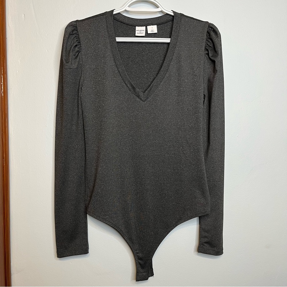 Melrose and Market Long Sleeve Charcoal Grey Bodysuit M NWOT